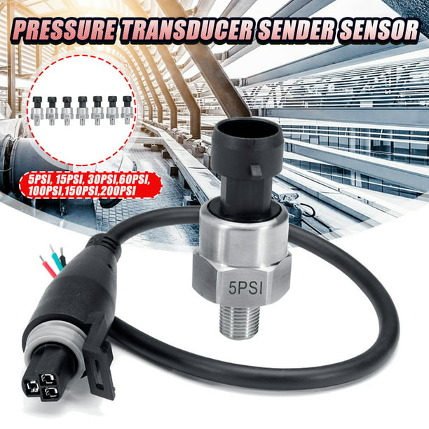 1 Pack DC 5V Stainless Steel Thread Pressure Transducer Sender Sensor with Cable for Oil Fuel Air Gas Water 100PSI 1/8NPT Thread Pressure Transducer 